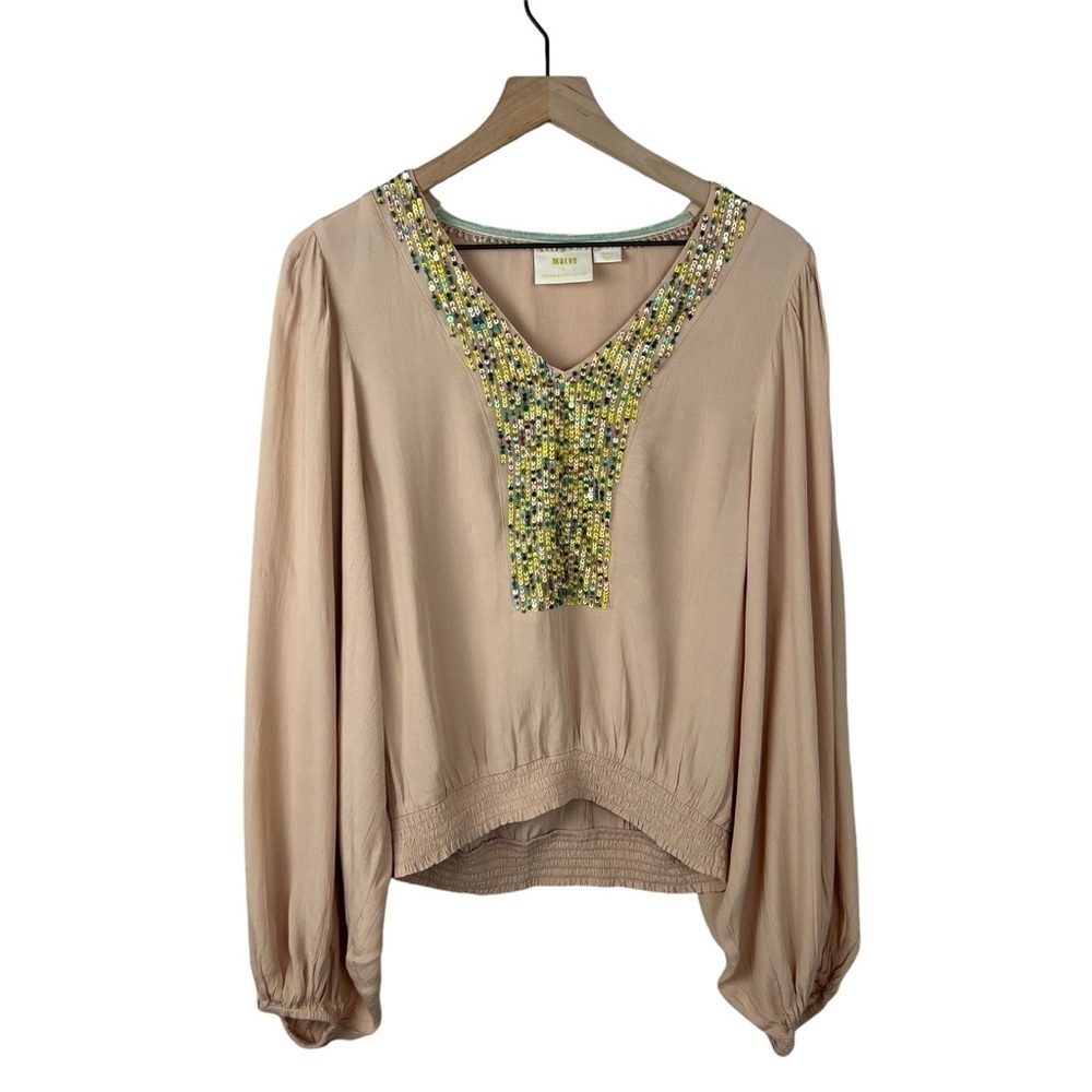 Maeve Anthropologie Kristie Sequined Peasant Blouse